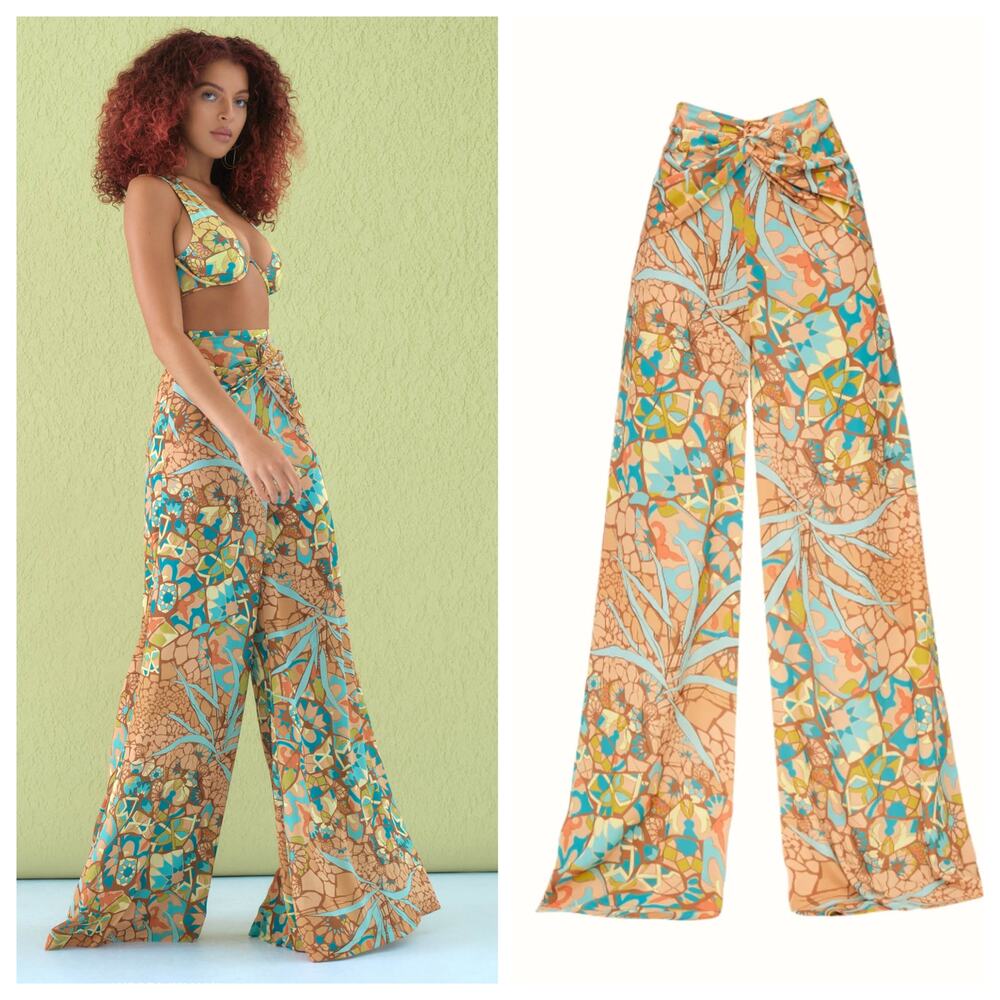 NWT Andrea Iyamah AKRO Pants ILIA II Wide Leg Floral Swim Cover Up Boho 34” L 10